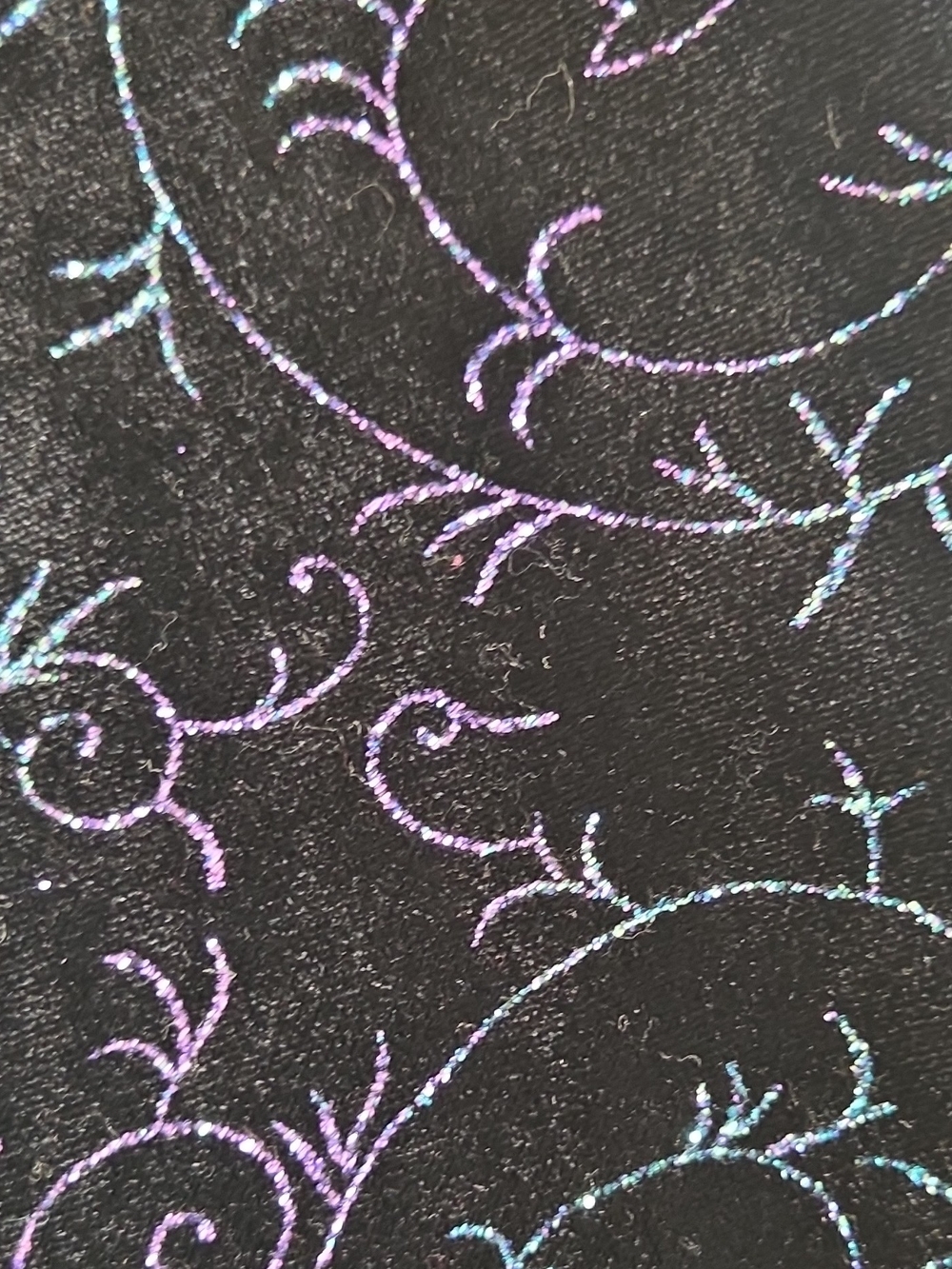 Notations Black Velvet Sleeveless Top with Glitter Purple Blue Swirl XL - Picture 3 of 8